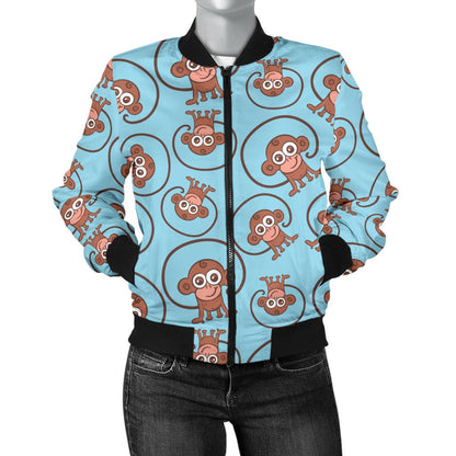 Monkey Cute Design Themed Print Women Casual Bomber Jacket