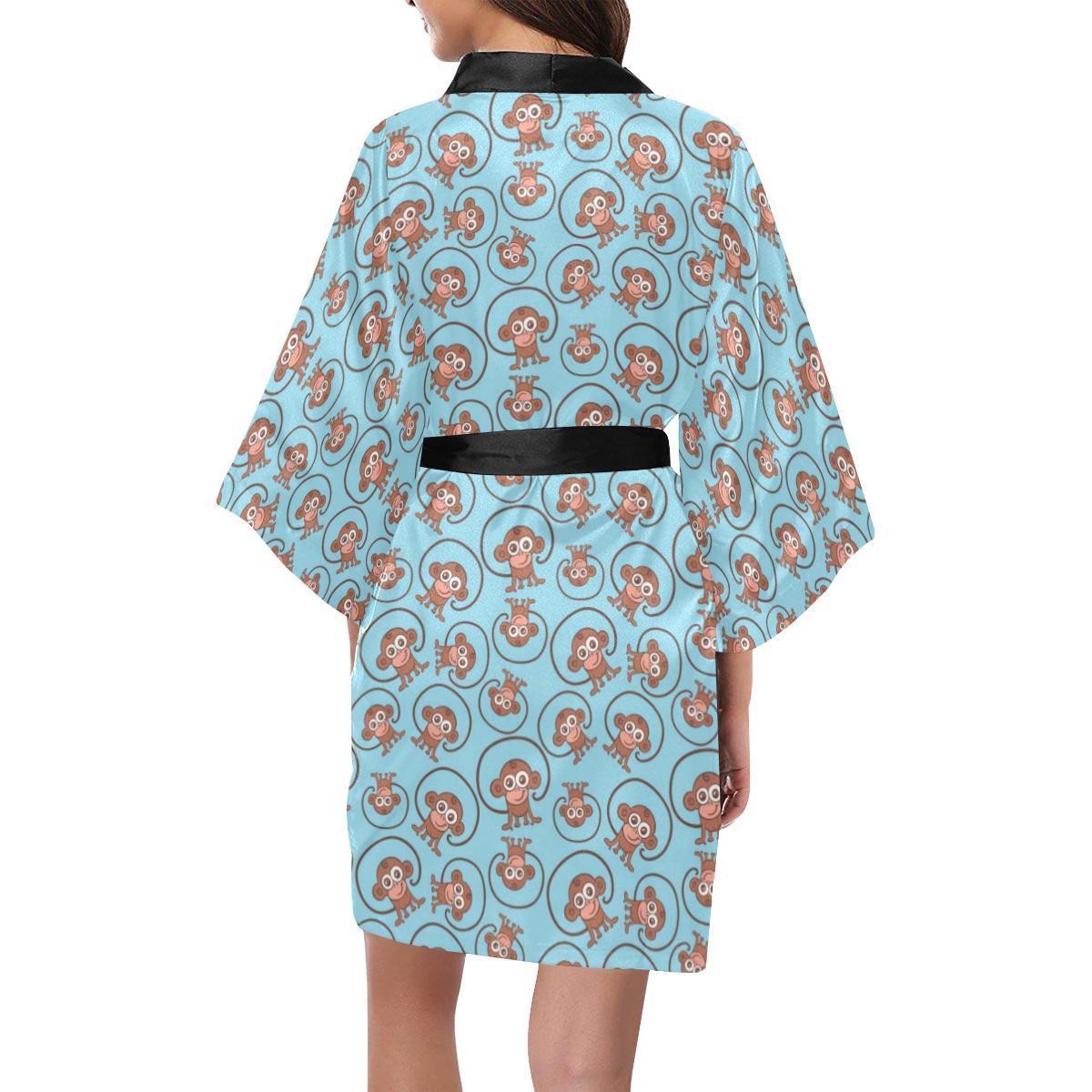 Monkey Cute Design Themed Print Women Short Kimono Robe