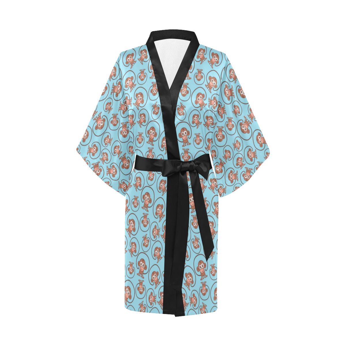 Monkey Cute Design Themed Print Women Short Kimono Robe