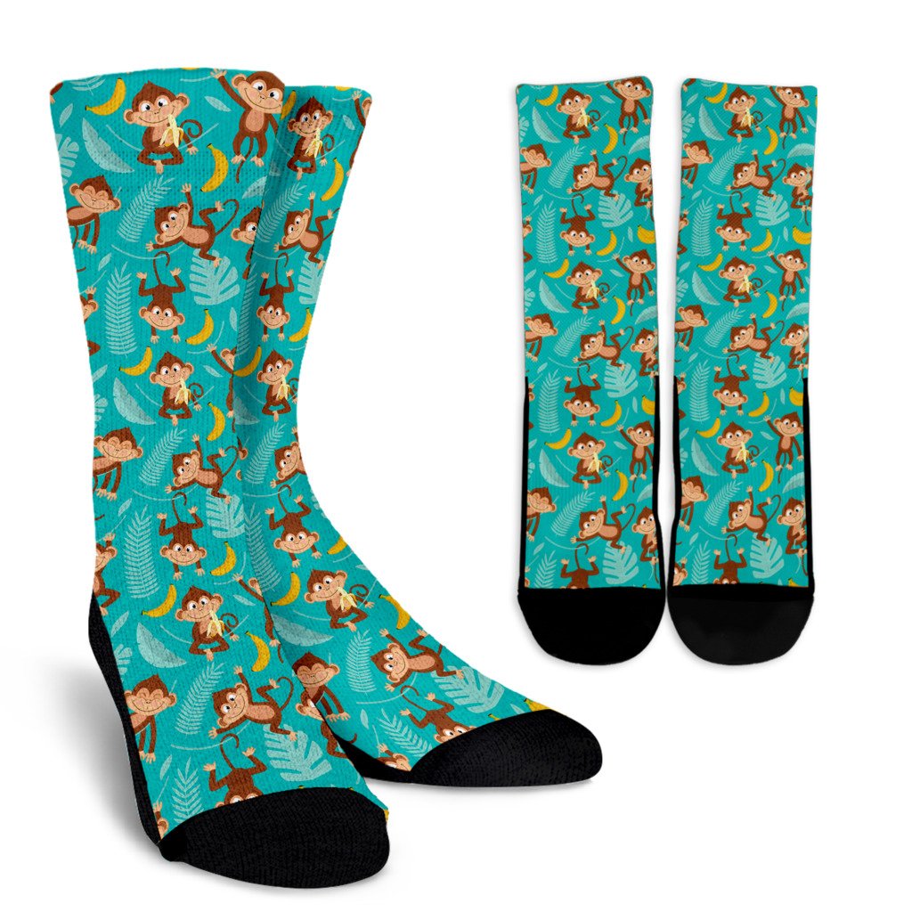 Monkey Happy Design Themed Print Crew Socks