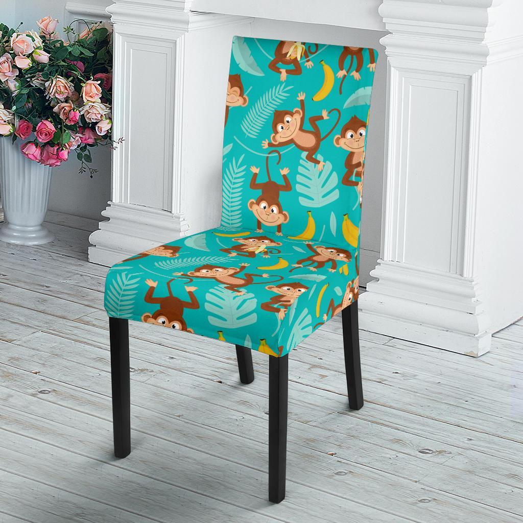 Monkey Happy Design Themed Print Dining Chair Slipcover-JTAMIGO.COM