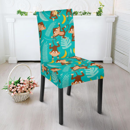Monkey Happy Design Themed Print Dining Chair Slipcover-JTAMIGO.COM