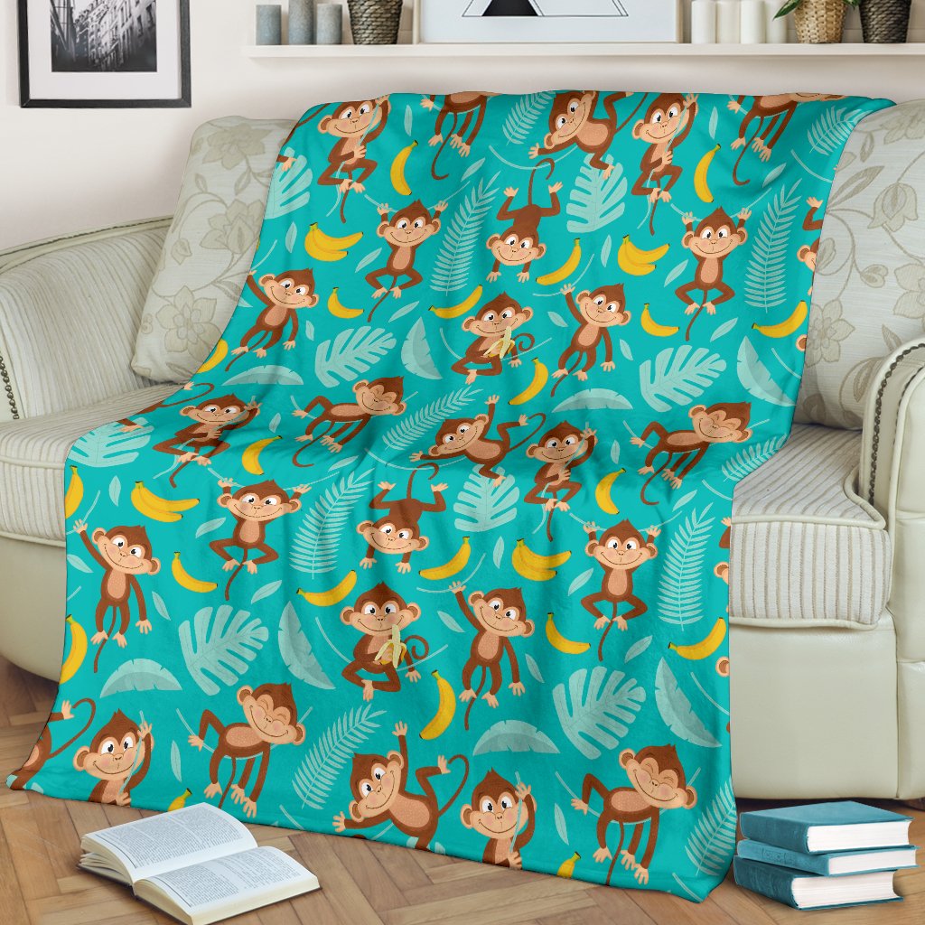 Monkey Happy Design Themed Print Fleece Blanket