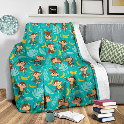 Monkey Happy Design Themed Print Fleece Blanket