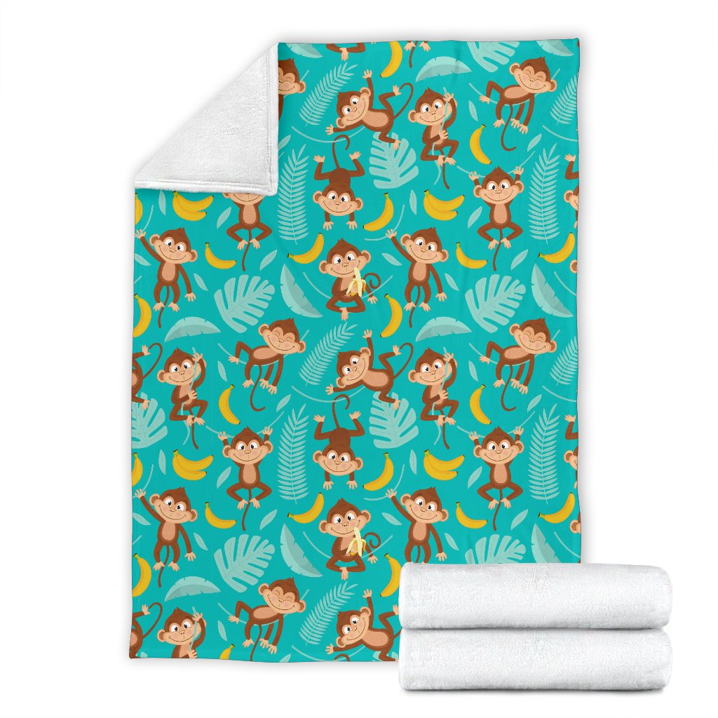 Monkey Happy Design Themed Print Fleece Blanket