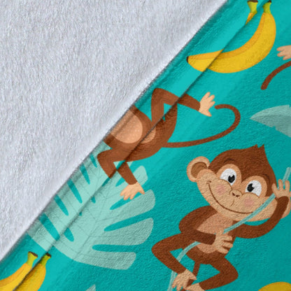 Monkey Happy Design Themed Print Fleece Blanket