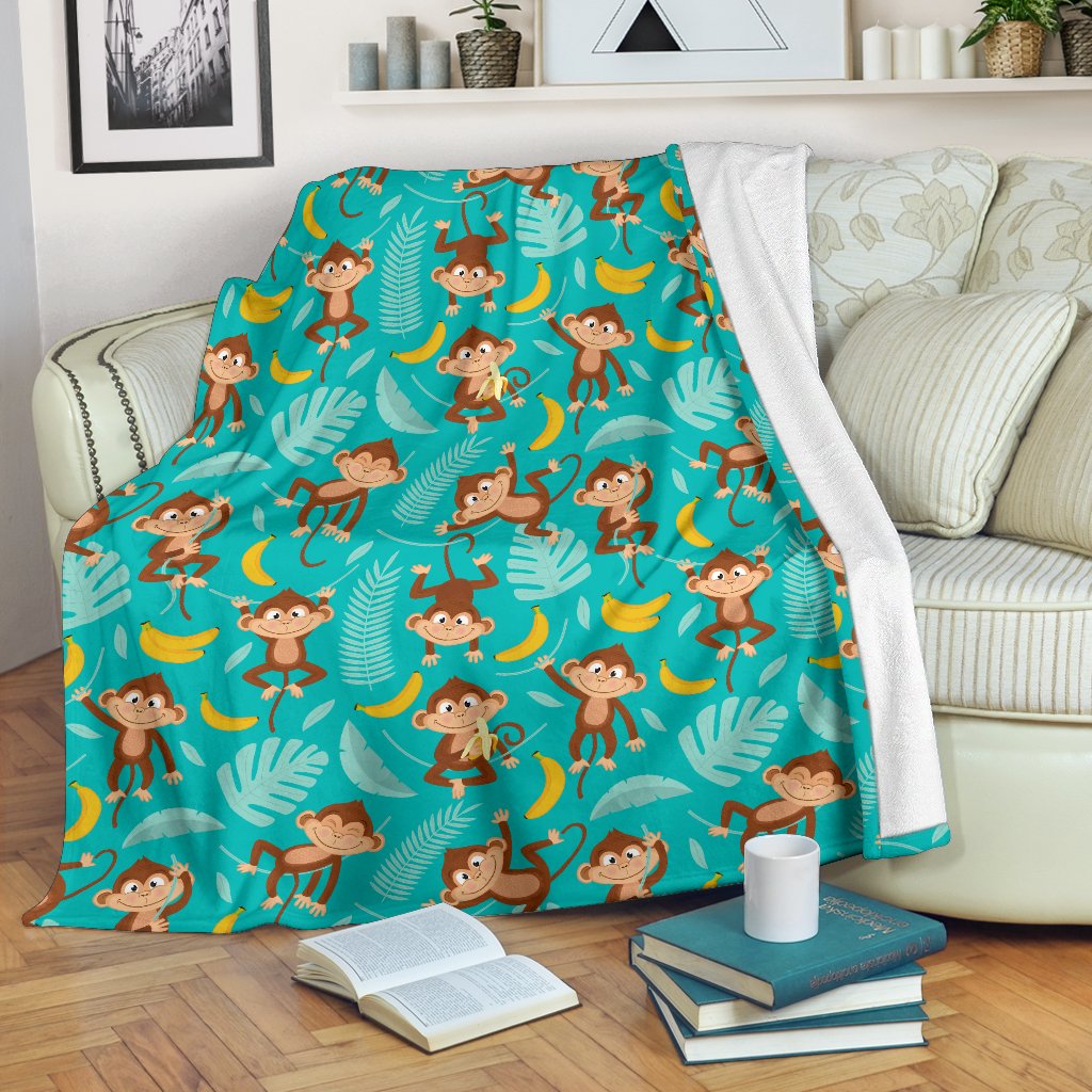 Monkey Happy Design Themed Print Fleece Blanket