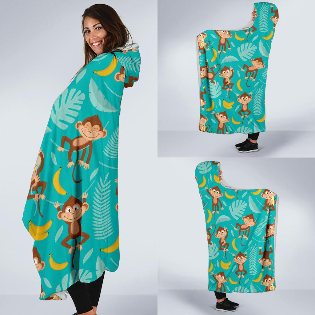 Monkey Happy Design Themed Print Hooded Blanket-JTAMIGO.COM