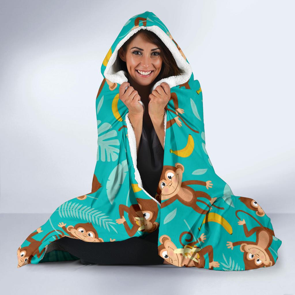 Monkey Happy Design Themed Print Hooded Blanket-JTAMIGO.COM
