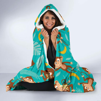 Monkey Happy Design Themed Print Hooded Blanket-JTAMIGO.COM