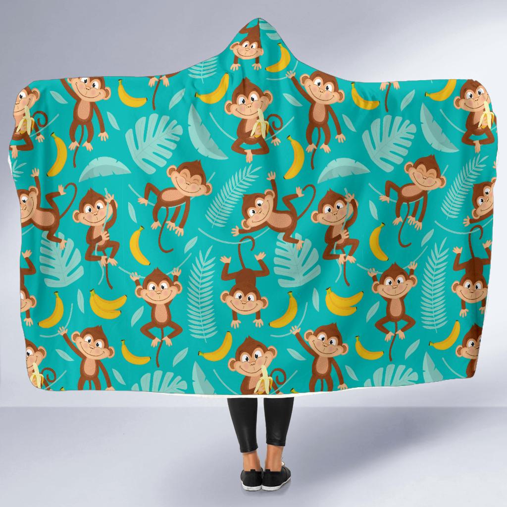 Monkey Happy Design Themed Print Hooded Blanket-JTAMIGO.COM