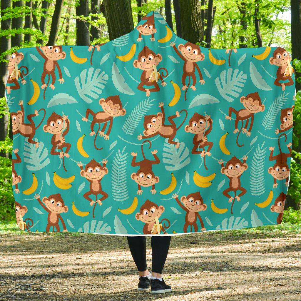 Monkey Happy Design Themed Print Hooded Blanket-JTAMIGO.COM
