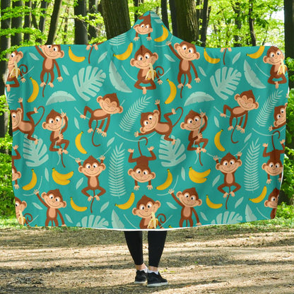 Monkey Happy Design Themed Print Hooded Blanket-JTAMIGO.COM