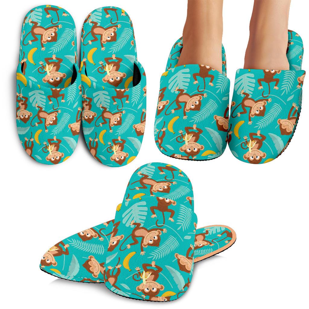 Monkey Happy Design Themed Print House Slippers