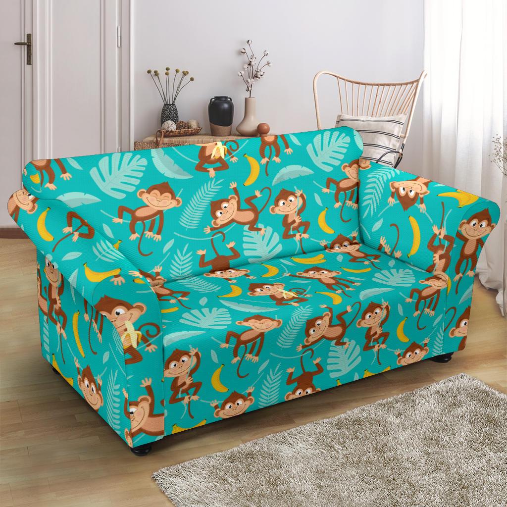 Monkey Happy Design Themed Print Loveseat Slipcover-JTAMIGO.COM