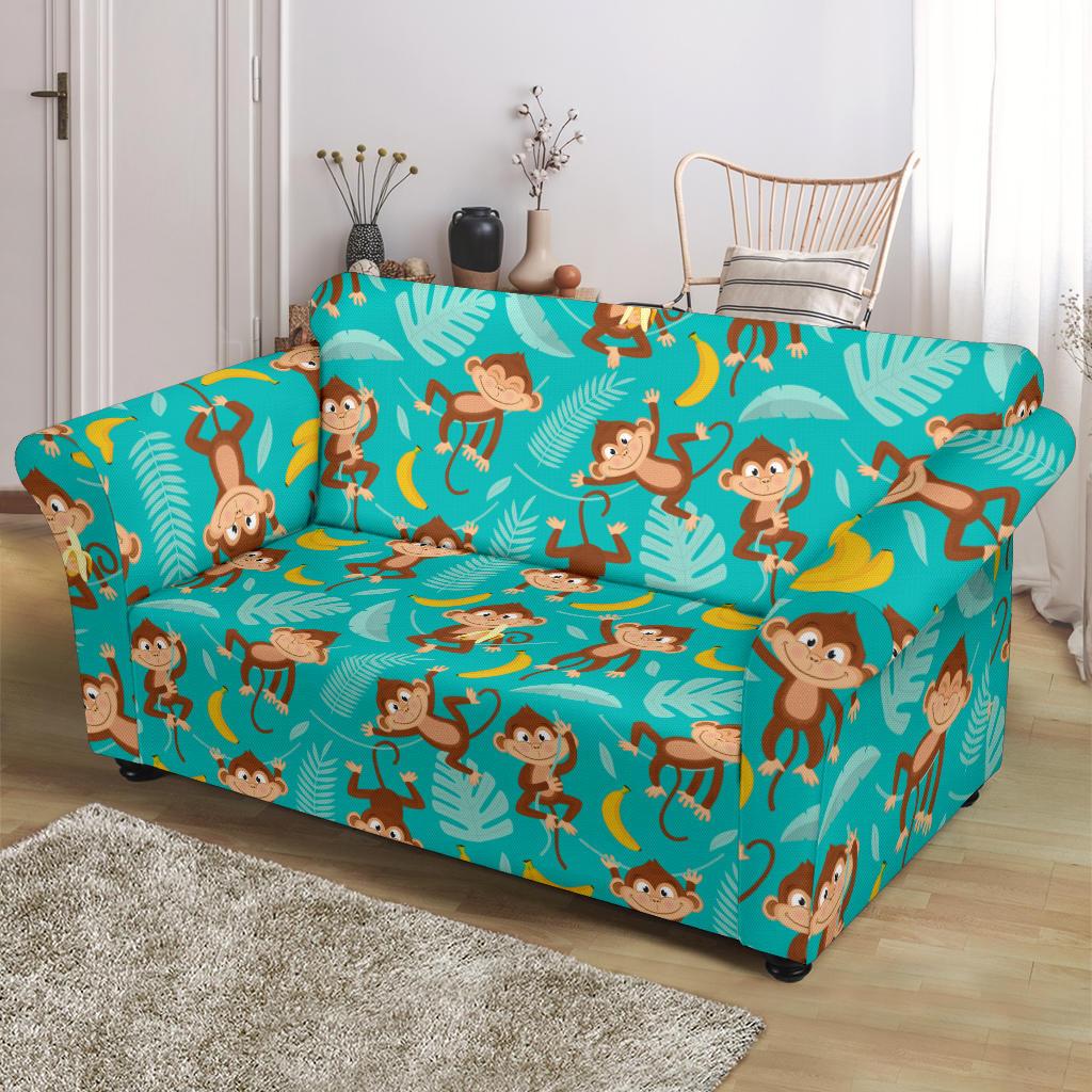Monkey Happy Design Themed Print Loveseat Slipcover-JTAMIGO.COM