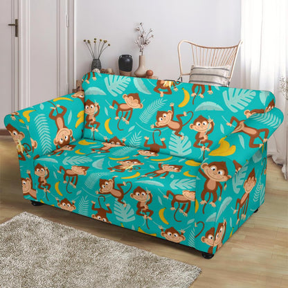 Monkey Happy Design Themed Print Loveseat Slipcover-JTAMIGO.COM