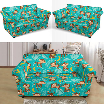 Monkey Happy Design Themed Print Loveseat Slipcover-JTAMIGO.COM