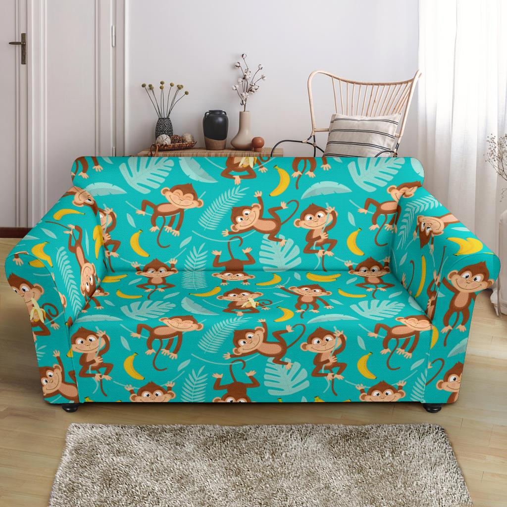 Monkey Happy Design Themed Print Loveseat Slipcover-JTAMIGO.COM