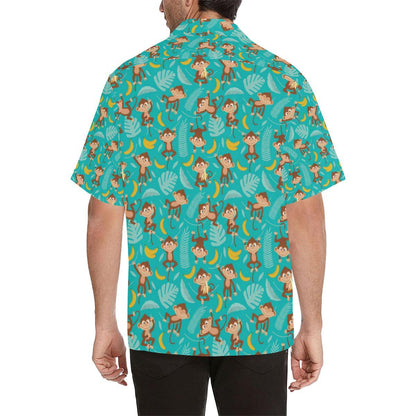 Monkey Happy Design Themed Print Men Aloha Hawaiian Shirt
