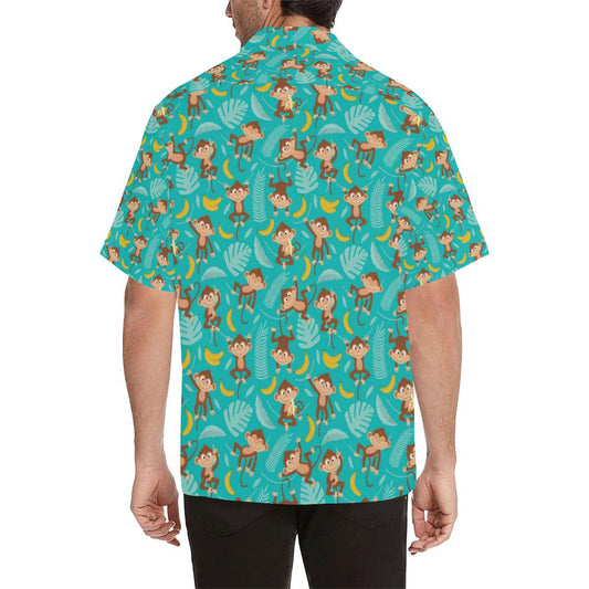 Monkey Happy Design Themed Print Men Aloha Hawaiian Shirt
