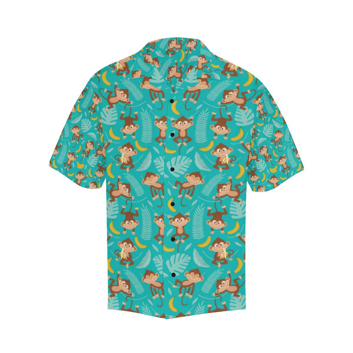 Monkey Happy Design Themed Print Men Aloha Hawaiian Shirt