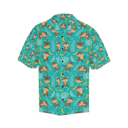 Monkey Happy Design Themed Print Men Aloha Hawaiian Shirt