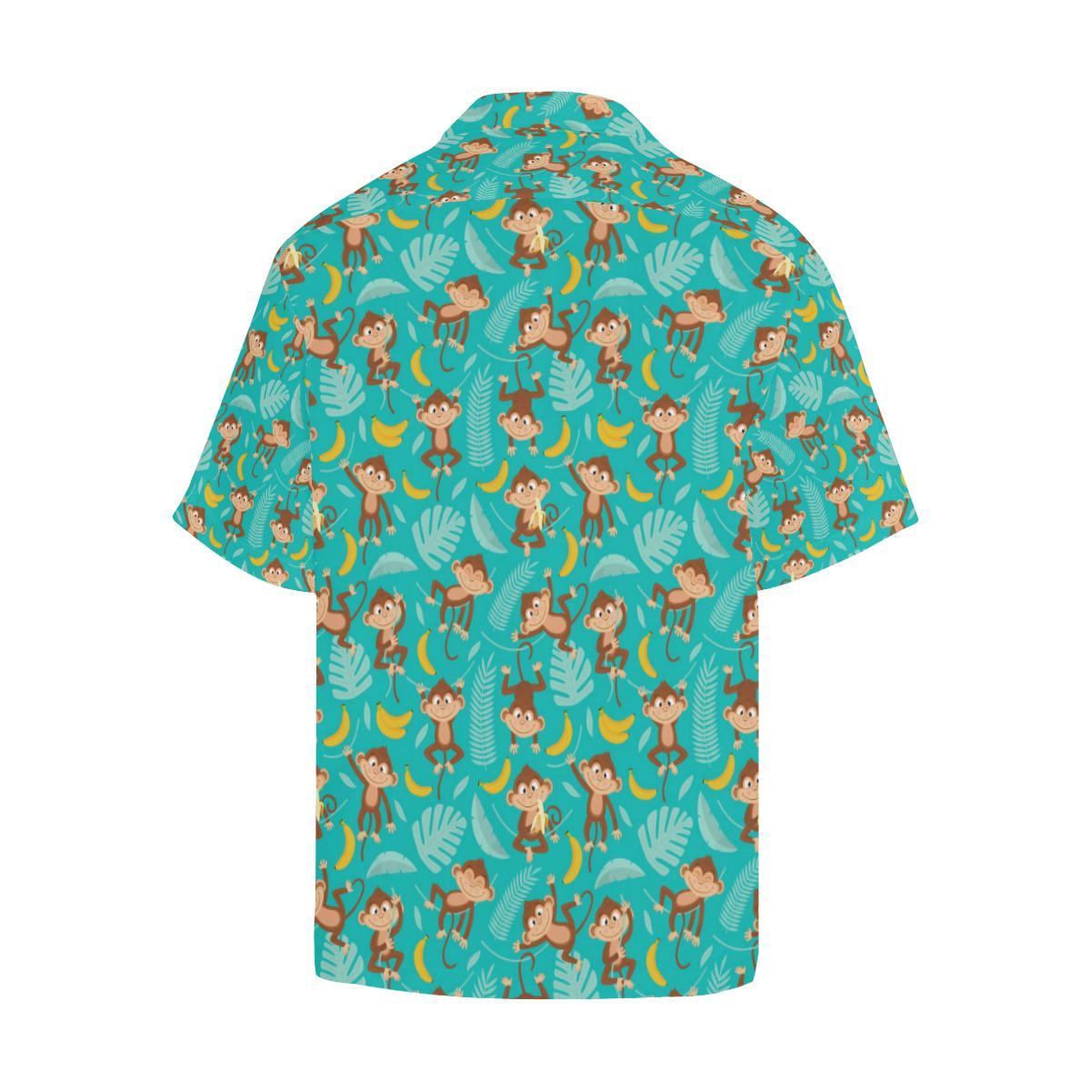 Monkey Happy Design Themed Print Men Aloha Hawaiian Shirt