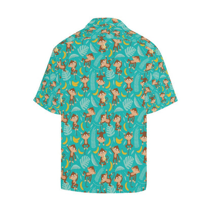Monkey Happy Design Themed Print Men Aloha Hawaiian Shirt