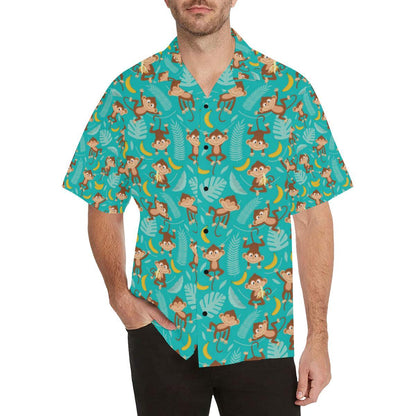 Monkey Happy Design Themed Print Men Aloha Hawaiian Shirt