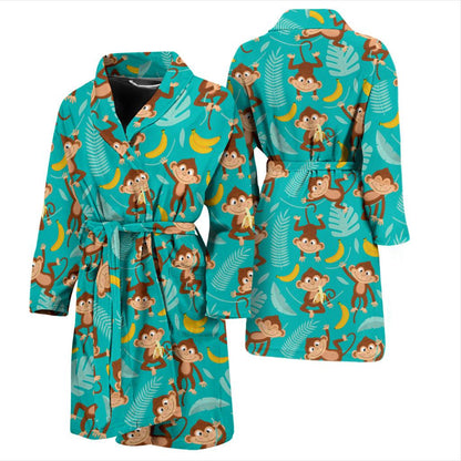 Monkey Happy Design Themed Print Men Bath Robe-JTAMIGO.COM