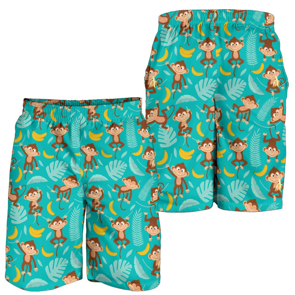 Monkey Happy Design Themed Print Mens Shorts-JTAMIGO.COM