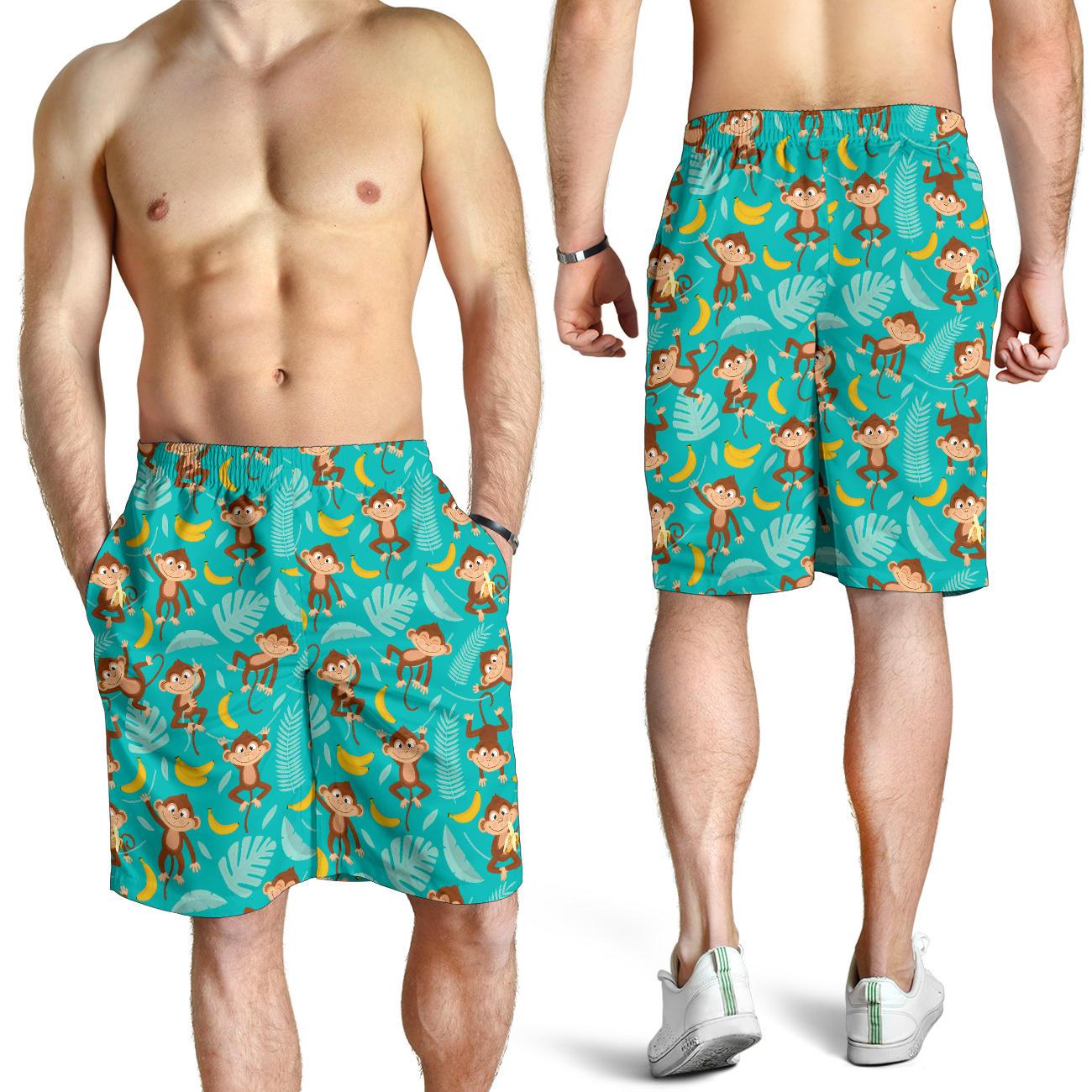 Monkey Happy Design Themed Print Mens Shorts-JTAMIGO.COM