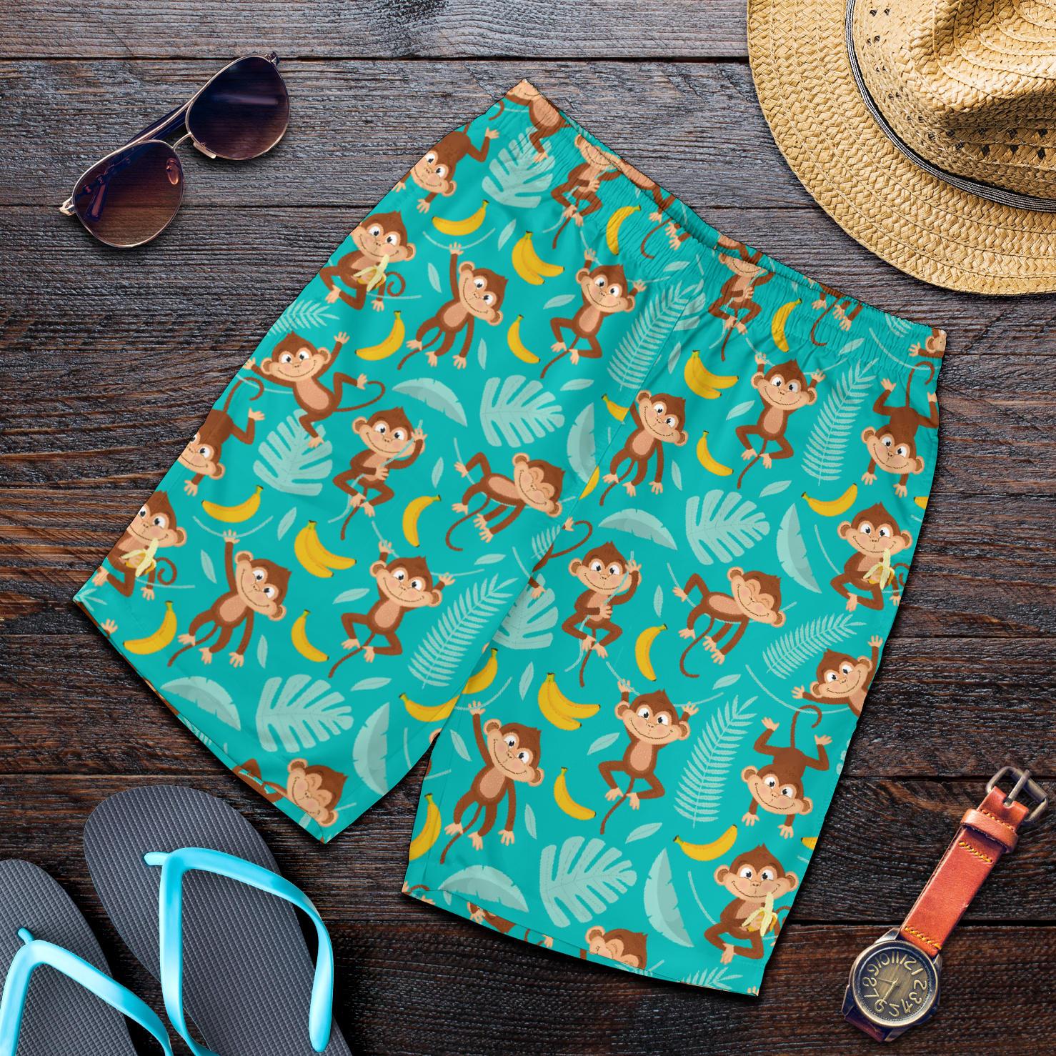 Monkey Happy Design Themed Print Mens Shorts-JTAMIGO.COM