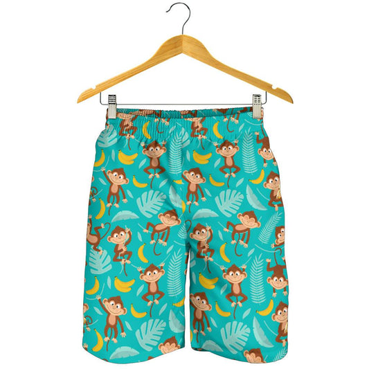 Monkey Happy Design Themed Print Mens Shorts-JTAMIGO.COM
