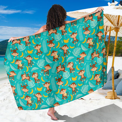 Monkey Happy Design Themed Print Sarong Pareo Wrap