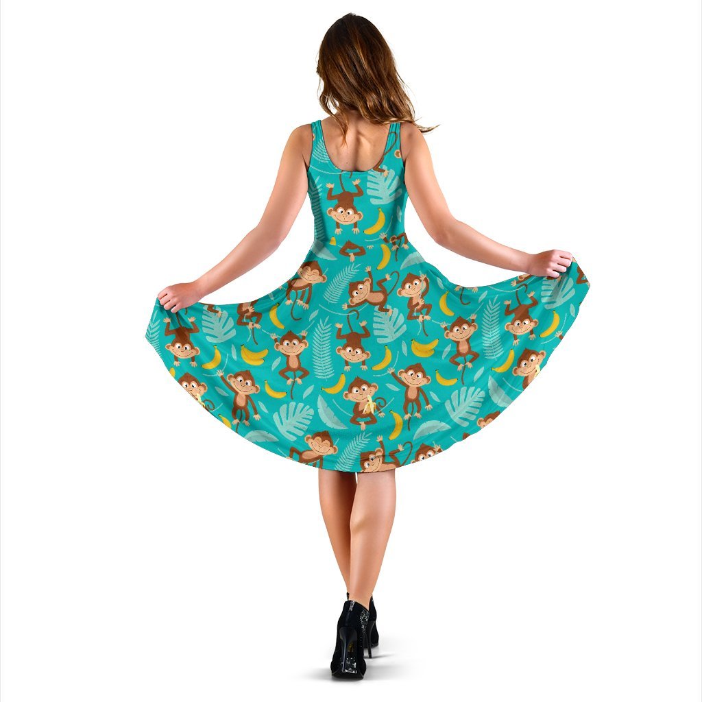 Monkey Happy Design Themed Print Sleeveless Dress