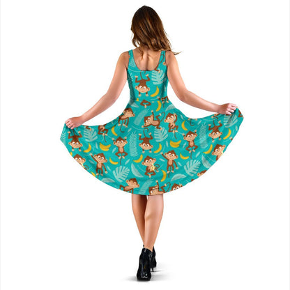 Monkey Happy Design Themed Print Sleeveless Dress