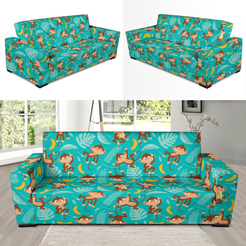 Monkey Happy Design Themed Print Sofa Slipcover-JTAMIGO.COM