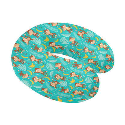 Monkey Happy Design Themed Print U-Shaped Travel Neck Pillow-JTAMIGO.COM