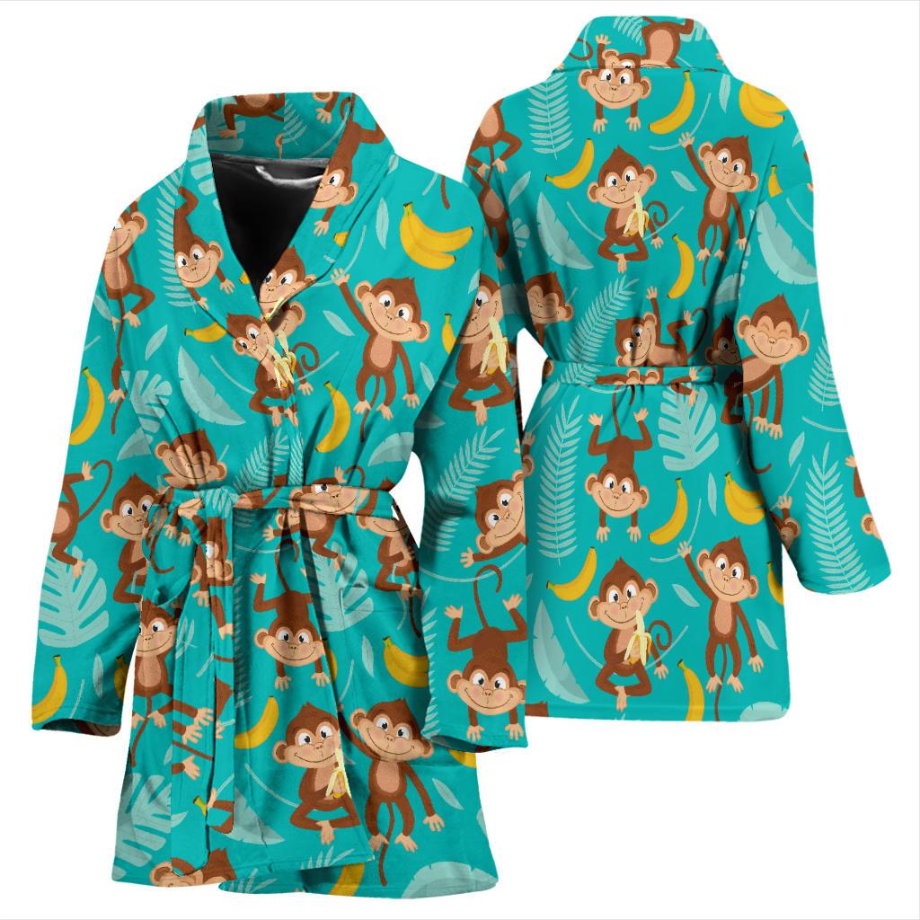 Monkey Happy Design Themed Print Women Bath Robe-JTAMIGO.COM