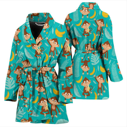 Monkey Happy Design Themed Print Women Bath Robe-JTAMIGO.COM