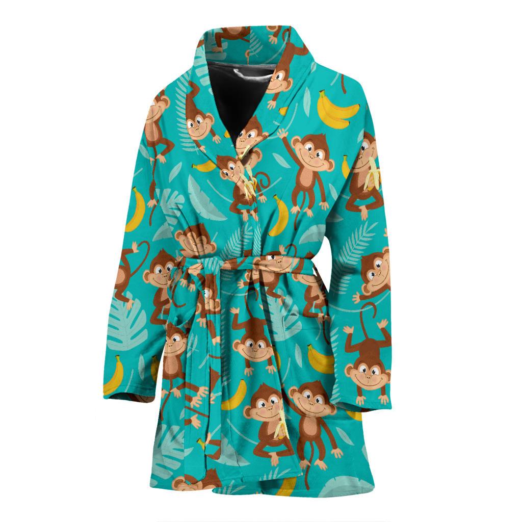Monkey Happy Design Themed Print Women Bath Robe-JTAMIGO.COM