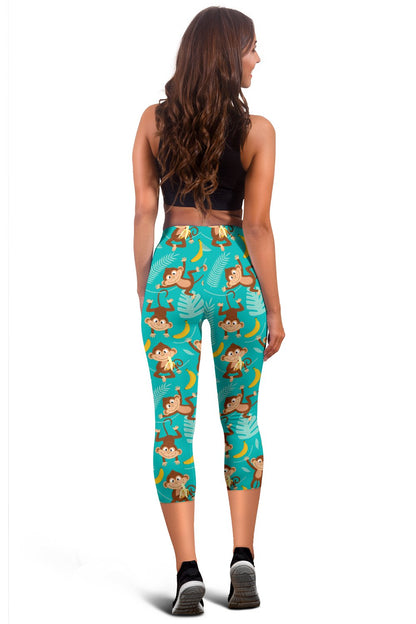 Monkey Happy Design Themed Print Women Capris