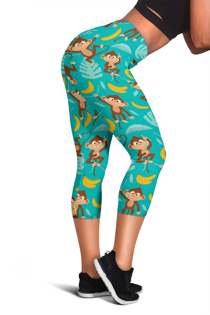 Monkey Happy Design Themed Print Women Capris