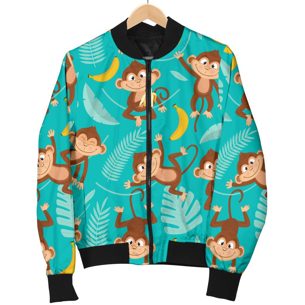Monkey Happy Design Themed Print Women Casual Bomber Jacket