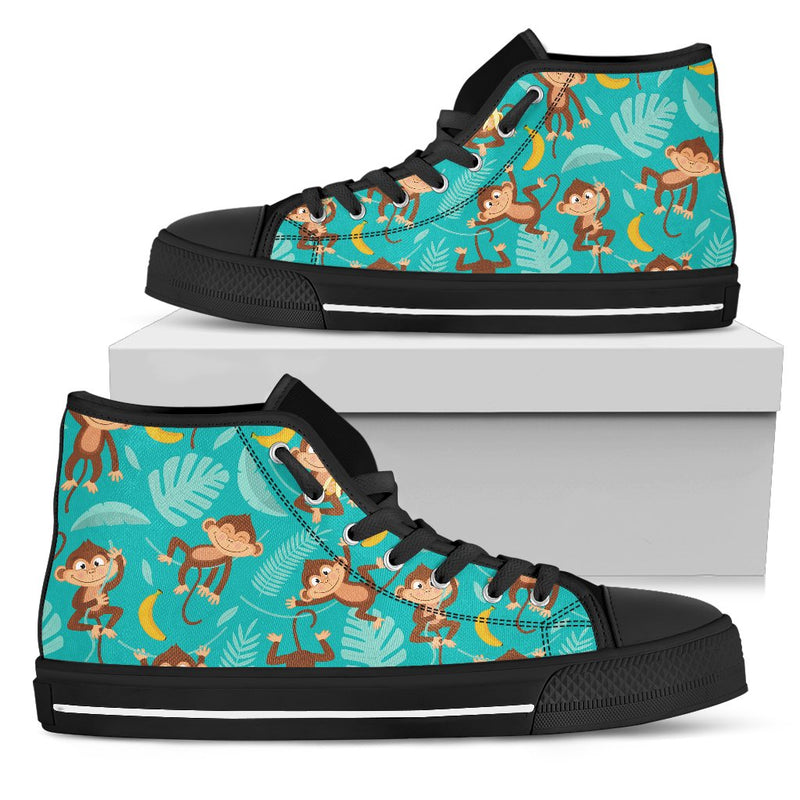 Monkey Happy Design Themed Print Women High Top Shoes