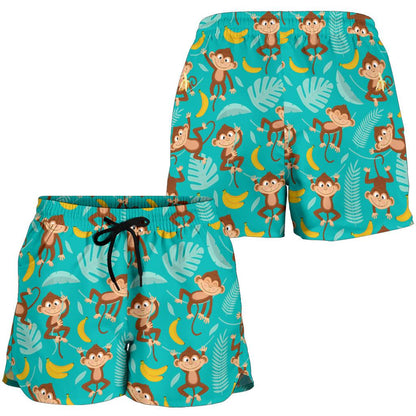 Monkey Happy Design Themed Print Women Shorts-JTAMIGO.COM