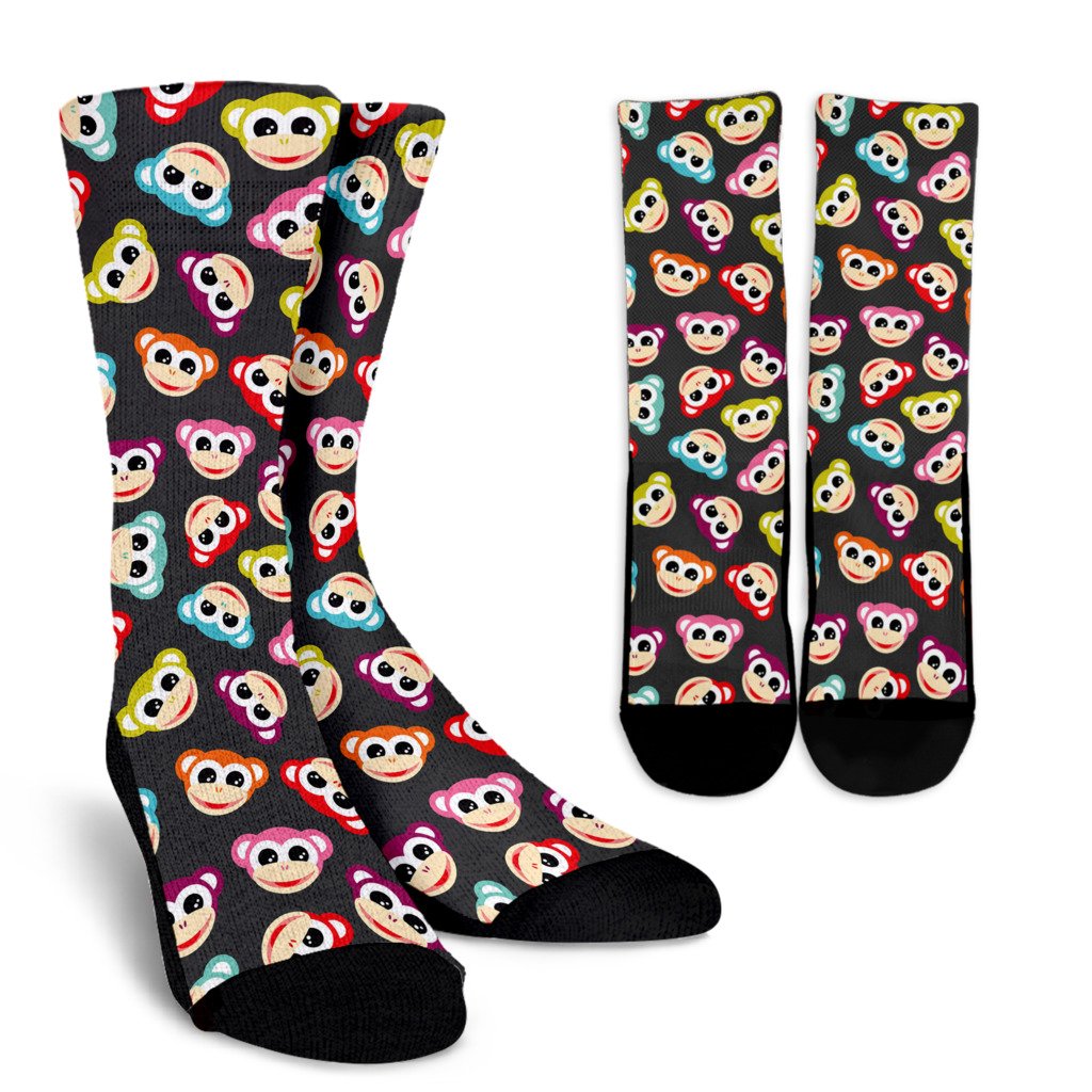 Monkey Head Design Themed Print Crew Socks