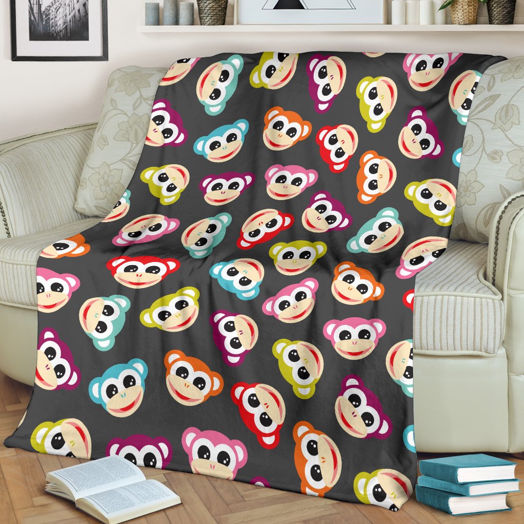 Monkey Head Design Themed Print Fleece Blanket